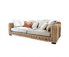Loberon Sofa Rimini, Rattan/Mahagoniholz, H/B/T ca. 78/262 / 114 cm, braun/Creme