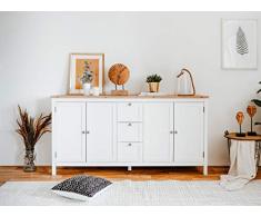 Newfurn Kommode Weiß Wildeiche Sideboard Vintage Landhaus - 180x90x40 cm (BxHxT) - Highboard Anrichte - [Eireen.Three] Wohnzimmer Schlafzimmer Flur Esszimmer