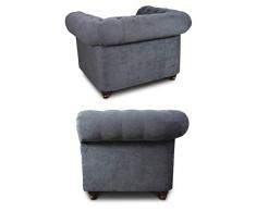 Sessel Chesterfield Asti - Couch, Couchgarnitur, Couchsessel, Loungesessel, Stühl, Holzfüße - Glamour Design (Schwarz (Capri 19))