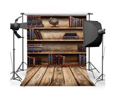 MMPTn 5X7FT 150X210cm Bücherregal Hintergrund Innen Bibliothek Bücherschrank Arbeitszimmer Bücher Rustikale Streifen Holz Plank Decor Tapete Vinyl Fotografie Hintergrund Kinder Erwachsene 10438