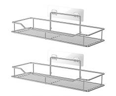 QMQ Badregal Duschregal ohne Bohren Duschablage Edelstahl Rostfrei Duschkorb mit 4 Haken, 2 Stück Duschkörbe Ablagen Wandregal für Bad Badezimmer Küche