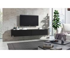 Wuun® 180cm/Schwarz-Matt (Korpus Schwarz-Matt)/8 Größen/5 Farben/TV Lowboard TV Board hängend Hängeschrank Wohnwand/Somero
