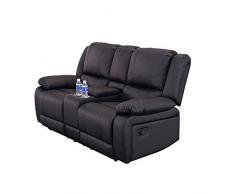 Gharpbik Doppelsofa Relaxliege Relaxsessel Fernsehsessel Liegefunktion Schwarz Kunstleder Relaxsessel mit Cupholder Kinosofa für Wohnzimmer, Büro, Arbeitszimmer