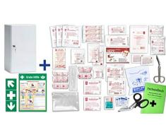 Erste Hilfe Schrank - Medizinschrank - Verbandschrank (247 x 110 x 343) -Komplettpaket- mit der Füllung DIN/EN 13157 für Betriebe + viele Extras INKL. Verbandbuch + Aushang + Folienaufkleber