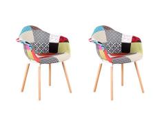 GroBKau 2er Set Mehrfarbig Patchwork Sessel Leinen Stoff Freizeit Wohnzimmer Eckstühle Empfangsstühle mit Rückenlehne Weichkissen rot