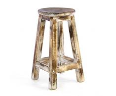 Divero Rustikaler Vintage Hocker 50cm rund massiv Holz Sitzhocker geflammt Used-Look Schemel Blumentisch Blumenhocker Landhaus-Stil