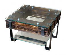 CHYRKA® Couchtisch LEMBERG Wohnzimmertisch Massivholz Glastisch Holz Glas Loft Handmade Vintage Deco (LembergNatur, 60x60 cm H=40 cm)