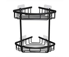 Gricol Eckablage Duschkorb Ohne Bohren Aluminium Mit Haken Duschregal Badregal Selbstklebender für Bad und Küche 2 Stück (Schwarz)