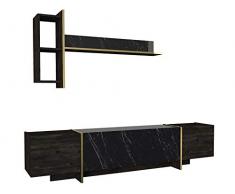 Alphamoebel 4852 Veyron Wohnwand modern Anbauwand TV Lowboard Mediawand, Braun Dunkelgrau, Holz, Marmor Optik, Hängeregal, 4 Türen, viel Stauraum, glänzend, 180 x 45 x 32 cm