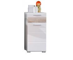trendteam Badezimmer Schrank Kommode Mezzo, 37 x 79 x 31 cm in WeiÃ Hochglanz, Absetzung Eiche SÃ¤gerau Hell Rillenstruktur Dekor mit viel Stauraum