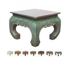 Opiumtisch Beistelltisch Nachttisch Couchtisch 50 x 50cm Thailand Tisch Holz Grün Rot Antik