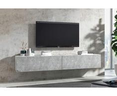 Wuun® 280cm/ Front Beton (Korpus Perl-Matt-Grau)/8 Größen/6 Farben/TV Lowboard TV Board hängend Hängeschrank Wohnwand/Somero
