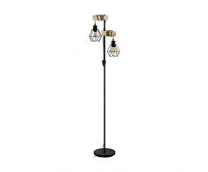 EGLO Stehlampe Townshend 5, 2 flammige Vintage Stehleuchte im Industrial Design, Retro Standleuchte aus Stahl und Holz, Farbe: Schwarz, braun, Fassung: E27, inkl. Schalter