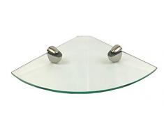 Regale4You Glasregal Ecke 30x30 cm KlarGlas mit Clip Halterung MIDI in Edelstahl-Finish / 1 Eckregal