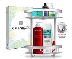 GREENROXX Duschregal ohne Bohren - Hochwertige Duschablage zum Kleben - Stabiles Bad Eck-Regal ohne Bohren - Dusch Eck Halterung passend für Ihre Dusche - Duschkorb rostfrei Eckablage