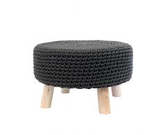 THE HOME DECO FACTORY hd3706 Pouf-Repose mit Fuß geflochten Baumwolle/MDF, dunkelgrau, 49 x 49 x 30 cm