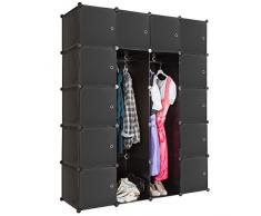 TecTake XXL Steckregal Kleiderschrank Schrank Regal Kunststoff mit Kleiderstange 147x47x183cm schwarz