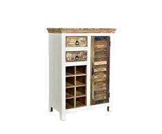 Woodkings® Hochkommode Perth weiß, recyceltes Massivholz bunt antik, Kommode Vintage, Design Weinschrank Weinregal Holzmöbel