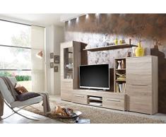 BMG Möbel Wohnwand Wohnzimmerschrank Schrankwand TV-Element Anbauwand Cannes in Eiche Sonoma - Made in Germany -
