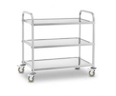 Royal Catering RCSW 3 Servierwagen Edelstahl Küchenwagen (3 Borde, Belastbarkeit 500 kg, Leichtlaufräder, Feststellbremse, Maße Tablett 90 x 50 cm)