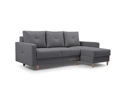 Ecksofa mit Schlaffunktion Eckcouch mit 2 X Bettkasten Sofa Couch L-Form Polsterecke Madison (Dunkelgrau, Ecksofa Rechts)