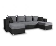 Wohnlandschaft mit Schlaffunktion Beno - U-Form Couch, Ecksofa mit Bettkasten, Couchgranitur mit Bettfunktion, Polsterecke, Big Sofa, Polstergarnitur (Schwarz + Dunkelgrau (Cayenne 1114 + Enjoy 23))