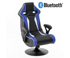 Wohnling® Soundchair Specter II in Blau-Weiß-Schwarz mit Bluetooth | Racing Musiksessel eingebaute Lautsprechern | Multimediasessel Gamer | 1.1 Soundsystem - Subwoofer | Music Sessel Rocker Chair