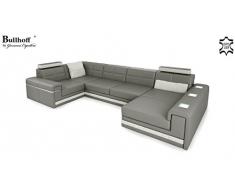 Leder Wohnlandschaft Sofa weiß / grau Couch Ecksofa Ledersofa Designsofa Ledercouch Eckcouch U-Form mit LED-Licht Beleuchtung AVERSA II