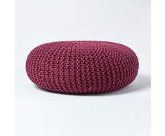 Homescapes Pouf Strickpouf rundes Bodenkissen, Sitzpouf 70 x 23 cm, gepolsterter Sitzhocker, Sitzpuff/Puff mit grob gestricktem Bezug aus 100% Baumwolle, Strickpuff, lila/Pflaume