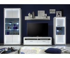 trendteam Wohnzimmer Lowboard Fernsehschrank Fernsehtisch Starlight, 150 x 44 x 41 cm in Korpus WeiÃ, Front Weià Hochglanz mit Rillenoptik mit Profilbeleuchtung für den Rahmen