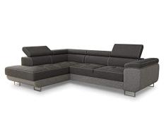 Ecksofa Caris mit Schlaffunktion und einstellbare Kopfstützen, Wohnlandschaft, Couchgarnitur, Bettkasten, Sofagarnitur, Couch, Sofa (Grau + Dunkelgrau (Sawana 21 + Sawana 05), Ecksofa Links)