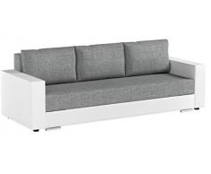 Schlafsofa Bird - Sofa mit Schlaffunktion und Bettkasten, Klappsofa, Schlafcouch mit Chromfüße, Couch, Couchgarnitur, Sofagarnitur (Weiß + Grau (Dolaro 511 + Berlin 01))