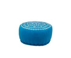 Orientalischer runder Pouf aus Baumwolle inklusive Füllung | Marokkanisches Sitzkissen Sitzpouf Kissen Jabran Blau ø 52cm Rund | Marokkanischer Hocker Sitzhocker Fusshocker Weiß Bestickt