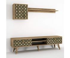 Alphamoebel 1202 Valente Wohnwand Anbauwand Schrankwand Mediawand, Walnuss Dunkelgrün, modern, Designer Stück für Wohnzimmer, viel Stauraum, 180 x 46 x 29,5 cm