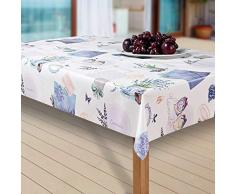 laro Wachstuch-Tischdecke Abwaschbar Garten-Tischdecke Wachstischdecke PVC Plastik-Tischdecken Eckig Meterware Wasserabweisend Abwischbar AQ, Größe:100-140 cm, Muster:Lavendel, blau/lila