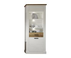 trendteam TR Vitrine Wohnzimmerschrank | Landhausstil | Pinie Weiß | Nussbaum Satin | 80 x 210 cm