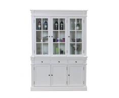 Dynamic24 AMARETTA Vitrinenschrank Glas Vitrine Aufsatzbuffet Buffet antik weiß patiniert