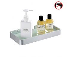 Hoomtaook Duschablage Ohne Bohren Hartglas Badregal Rechteckiges Duschcaddy Ablage Organizer Nail-Free, Kein Schaden, Selbstklebend, Space Aluminium, Rostfreier Korb Für Küche Badezimmer Zubehör