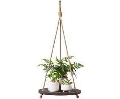 Dahey Hängeregal für Pflanzen, rund, Holz, Seil zum Aufhängen, Hängeregal für Wohnzimmer, Schlafzimmer, Küche, Natur braun