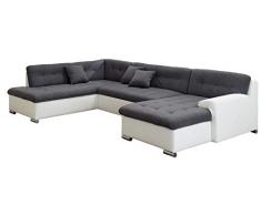 ARBD Wohnlandschaft, Couchgarnitur U-Form, Rocky mit Schlaffunktion 325 x205cm weiß/grau, Ottomane Links