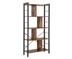 VASAGLE Bücherregal, Büroregal, Raumteiler mit 4 Ebenen, Standregal im Industrie Design Wohnzimmer, Büro, Arbeitszimmer, viel Stauplatz, groß, stabil, einfacher Aufbau, Vintage LBC12BX