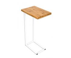 BonVivo® Designer-Couchtisch Donna, Beistelltisch in moderner Edelstahl-Naturholz Kombination mit Stahlgestell in weiß