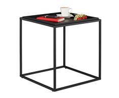 Relaxdays Beistelltisch mit Tablett, quadratischer Couchtisch, Metall & MDF, modernes Design, HBT 56x50x50 cm, schwarz