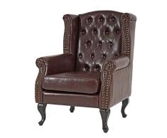 Mendler Sessel Relaxsessel Clubsessel Ohrensessel Chesterfield Kunstleder ~ antik-braun ohne Ottomane