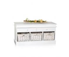 Melko Kommode 100cm Landhaus Schrank Sideboard Lowboard Regal Flur Bank Weiß + 3 Körbe