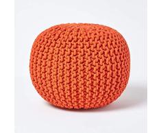 Homescapes Pouf Strickpouf rundes Bodenkissen, Sitzpouf 35 x 40 cm, gepolsterter Sitzhocker, Sitzpuff/Puff mit grob gestricktem Bezug aus 100% Baumwolle, Strickpuff, orange