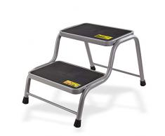 DeTec Doppeltritt Trittstufe aus Stahl Silber/schwarz Rutschfester Auftritt Gummiprofil für Küche, Haus, Wohnwagen, Camping, Boot, Caravan Klappstufe Leiter Wohnwagentrittstufe, Stabil und Standfest