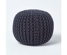 Homescapes Pouf Strickpouf rundes Bodenkissen, Sitzpouf 35 x 40 cm, gepolsterter Sitzhocker, Sitzpuff/Puff mit grob gestricktem Bezug aus 100% Baumwolle, Strickpuff, schwarz