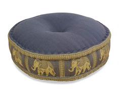 livasia Zafukissen Seide mit Kapokfüllung, Meditationskissen, Yogakissen, rundes Sitzkissen/Bodenkissen (grau/Elefanten)
