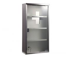 Style home Medizinschrank Medikamentenschrank Edelstahl Arzneischrank Erste Hilfe Schrank Glastür mit Schloss 4 Fächer (Silber, 60x30cm)